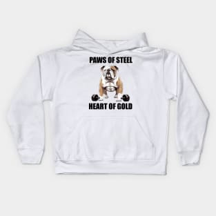 Dog Lovers Fitness Workout Paws Of Steel Heart Of Gold Kids Hoodie